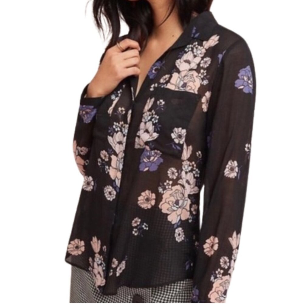 Anthropologie Clothes & Stone Floral Tavira Sheer Button Down Shirt